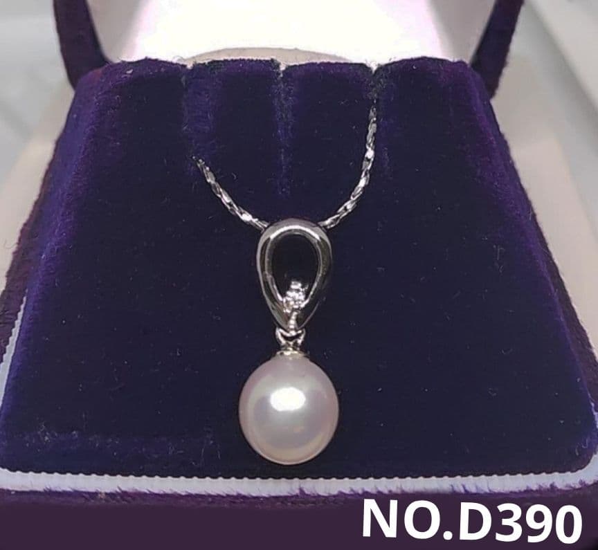 Akoya Pearl Hanadama pendant with 7.77 mm pearl on SV925 silver setting and stainless steel chain D390