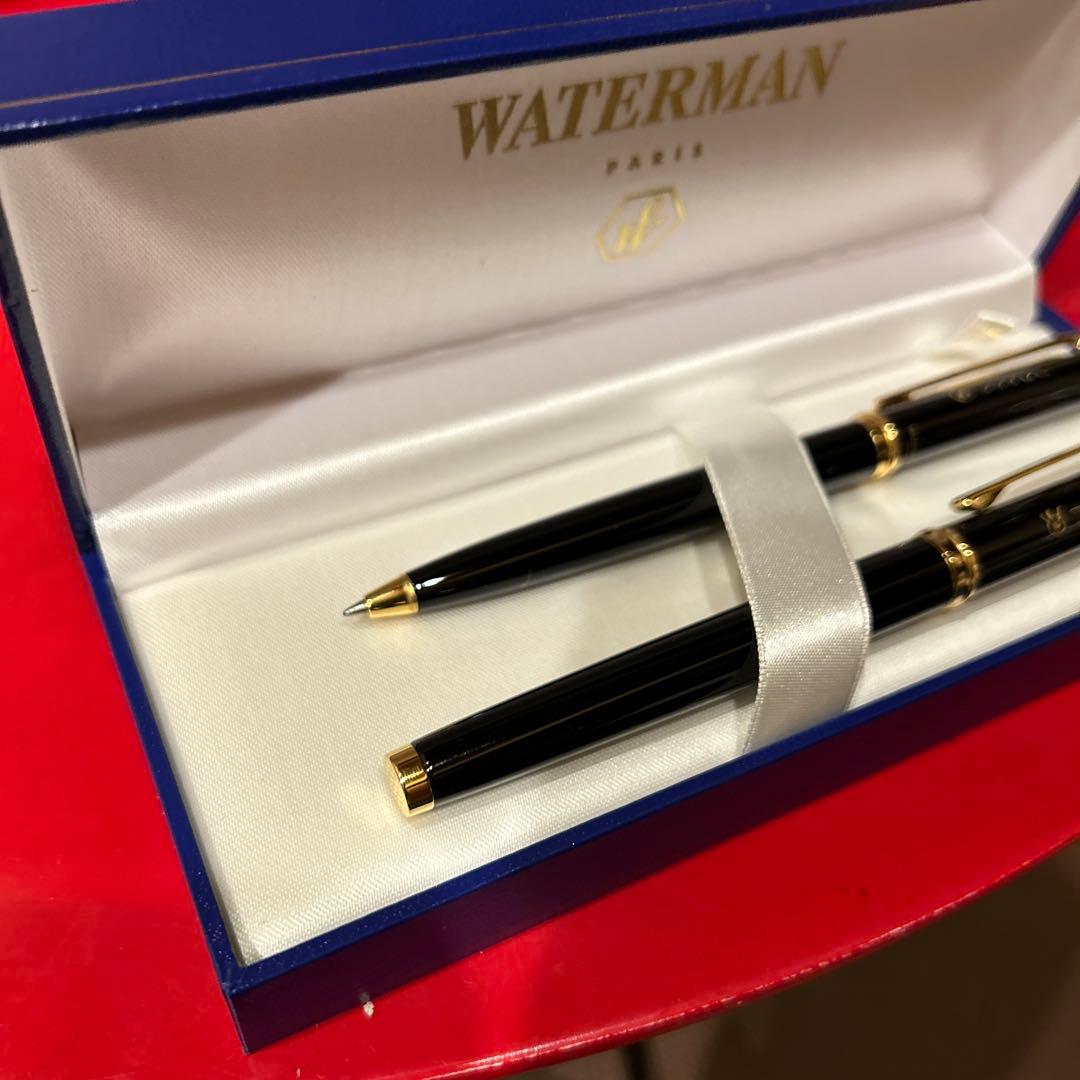 Waterman black and gold fountain pen and ballpoint pen set with metal and plastic body in included box