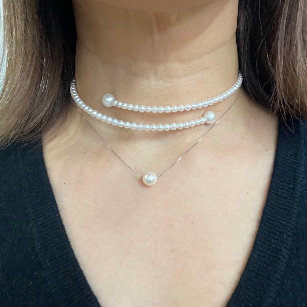 Authentic Akoya pearl baby pearl choker necklace with 8.5-9mm pearls and white freshwater pearls, clasp closure