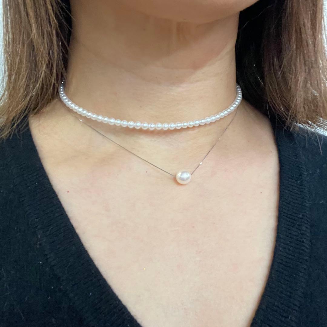 Authentic Akoya pearl baby pearl choker necklace with 8.5-9mm pearls and white freshwater pearls, clasp closure