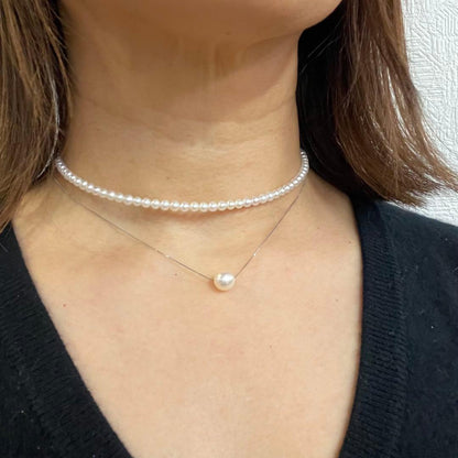 Authentic Akoya pearl baby pearl choker necklace with 8.5-9mm pearls and white freshwater pearls, clasp closure