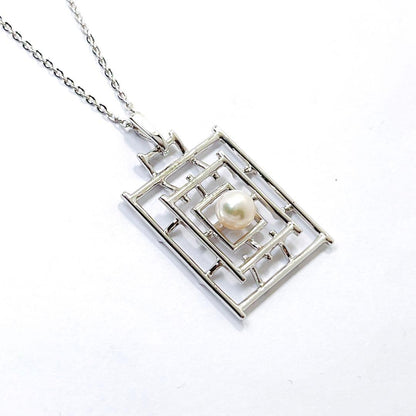 MIKIMOTO Pearl Square Necklace featuring 5.4mm pearls on a 40cm silver chain
