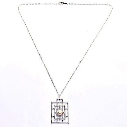 MIKIMOTO Pearl Square Necklace featuring 5.4mm pearls on a 40cm silver chain