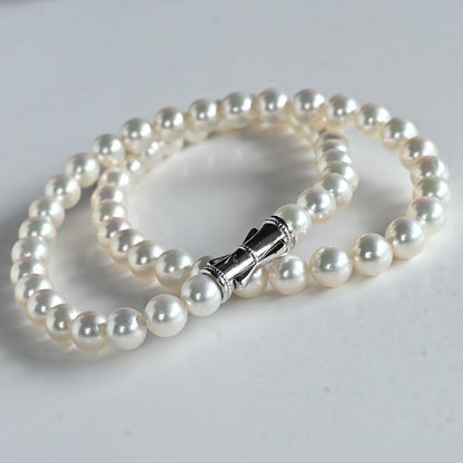 Highest grade Aurora Hanadama Tazaki Akoya pearl necklace with 7.5mm round pearls and silver clasp