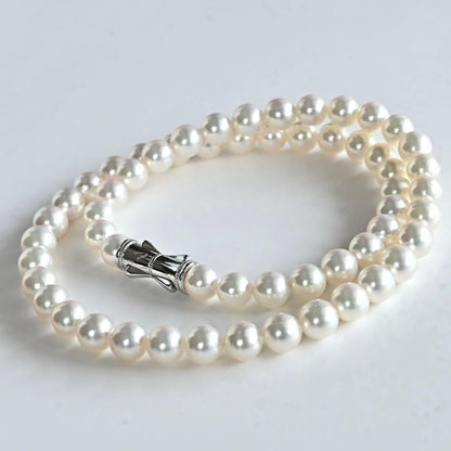 Highest grade Aurora Hanadama Tazaki Akoya pearl necklace with 7.5mm round pearls and silver clasp