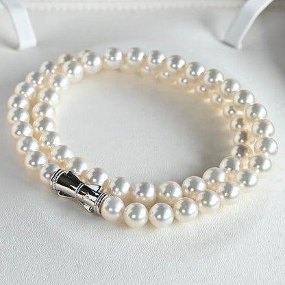 Highest grade Aurora Hanadama Tazaki Akoya pearl necklace with 7.5mm round pearls and silver clasp