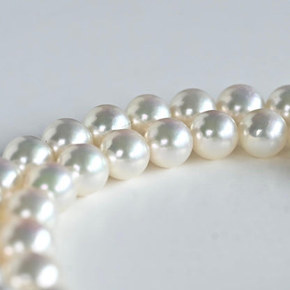 Highest grade Aurora Hanadama Tazaki Akoya pearl necklace with 7.5mm round pearls and silver clasp