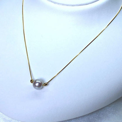 Akoya pearl pendant necklace with 8.1mm round natural blue gray pearl on adjustable 45.5cm chain