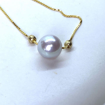 Akoya pearl pendant necklace with 8.1mm round natural blue gray pearl on adjustable 45.5cm chain
