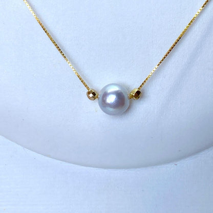 Akoya pearl pendant necklace with 8.1mm round natural blue gray pearl on adjustable 45.5cm chain