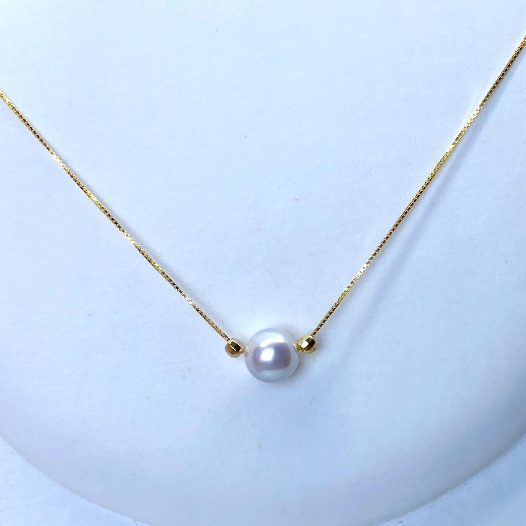 Akoya pearl pendant necklace with 8.1mm round natural blue gray pearl on adjustable 45.5cm chain