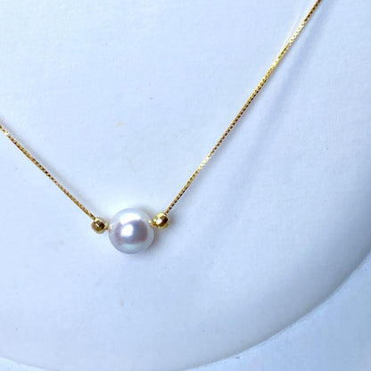 Akoya pearl pendant necklace with 8.1mm round natural blue gray pearl on adjustable 45.5cm chain