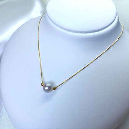 Akoya pearl pendant necklace with 8.1mm round natural blue gray pearl on adjustable 45.5cm chain