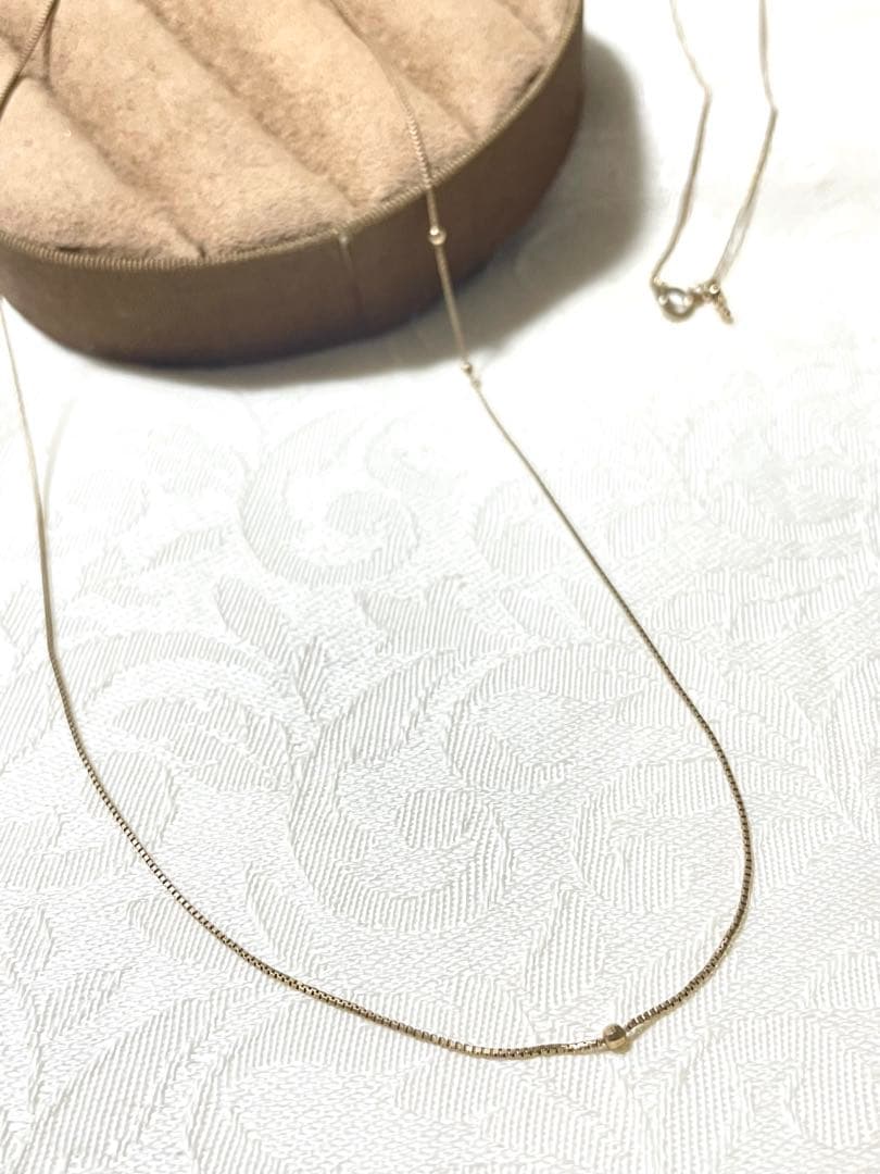 Agete K10 yellow gold Venetian long chain necklace with adjustable slide and mirror-cut balls, 85 cm length