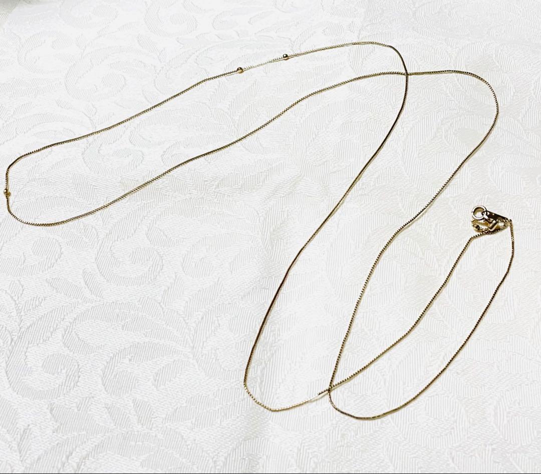 Agete K10 yellow gold Venetian long chain necklace with adjustable slide and mirror-cut balls, 85 cm length
