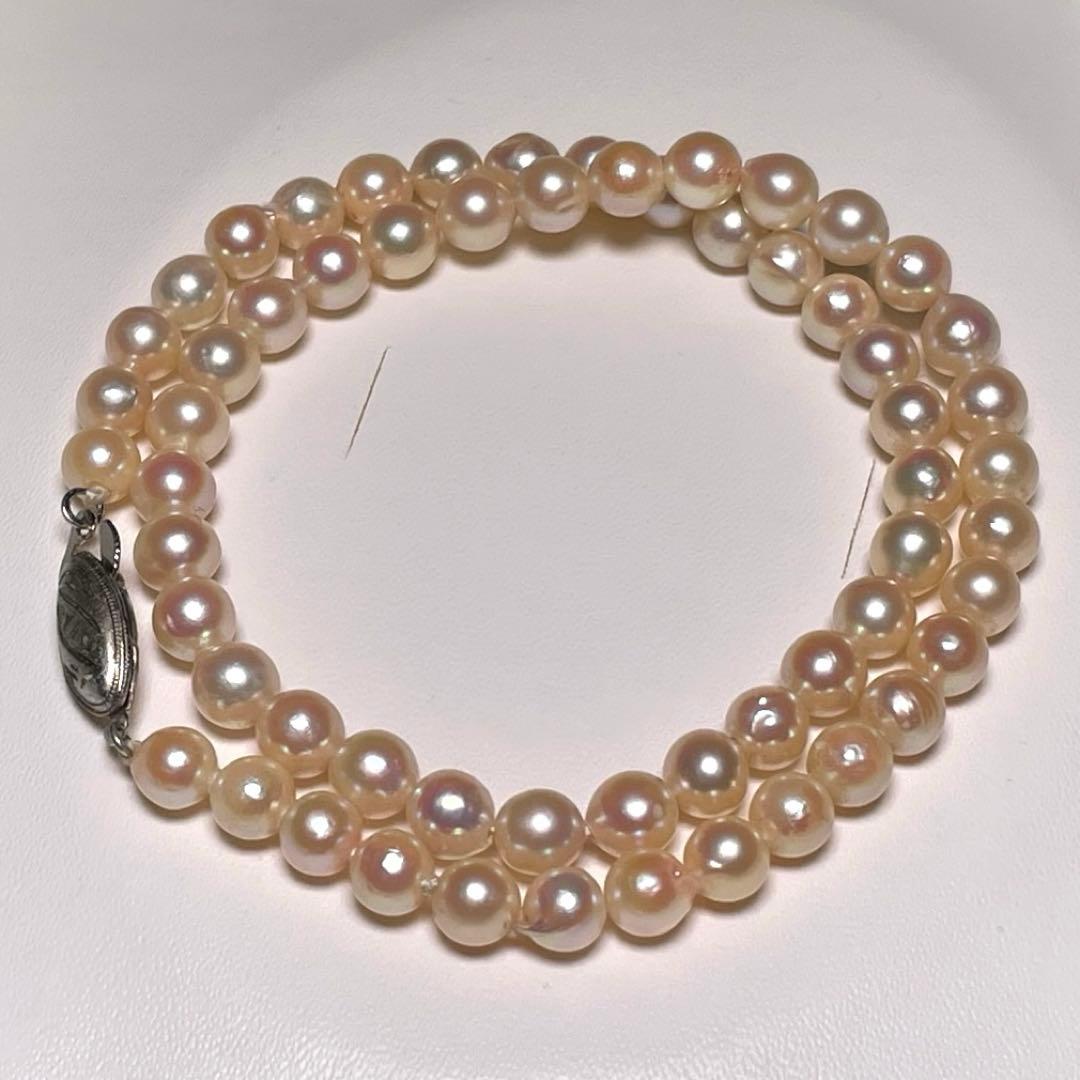Kohaku pearl necklace with 6.0-6.4mm white round pearls and silver chain length 39.9cm