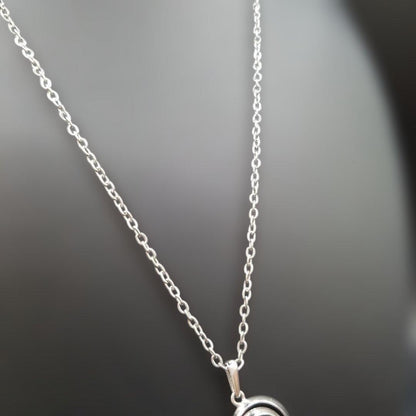 Mikimoto pearl necklace featuring grape motif pendant with 8 pearls on a silver stainless steel chain, 42 cm long