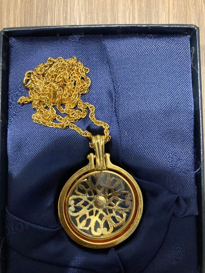 MIKIMOTO International necklace with gold filigree oval pendant and pearl on chain with dedicated case