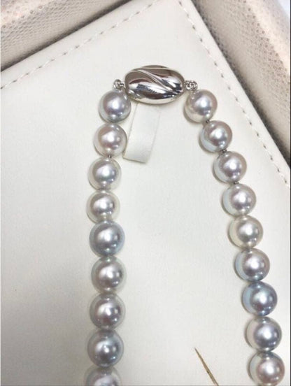 Akoya pearl necklace with light gray semi-round pearls sized 8.0-8.5mm, approximately 39cm long with certification