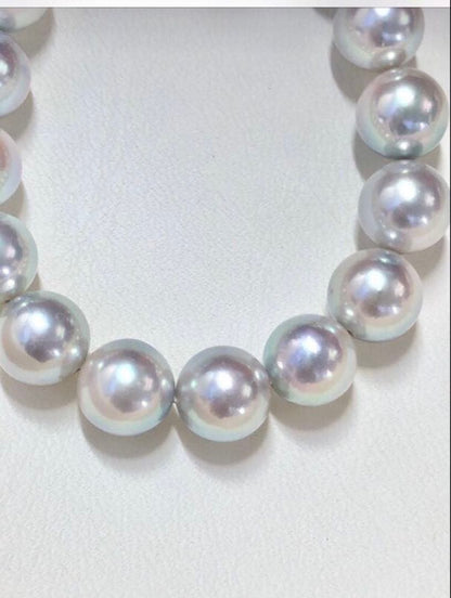 Akoya pearl necklace with light gray semi-round pearls sized 8.0-8.5mm, approximately 39cm long with certification