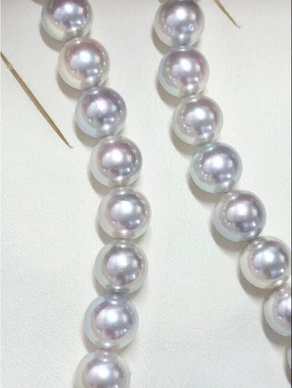 Akoya pearl necklace with light gray semi-round pearls sized 8.0-8.5mm, approximately 39cm long with certification