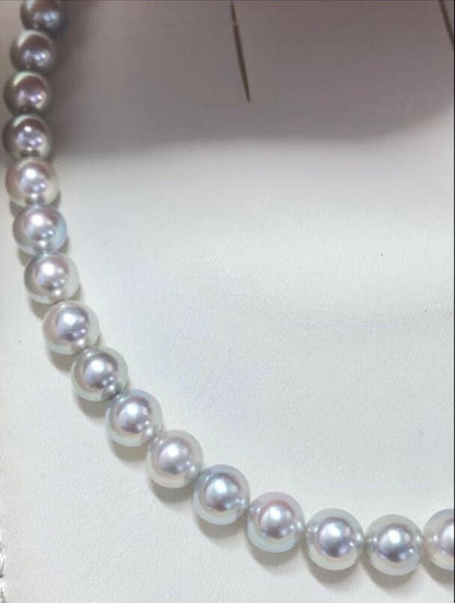 Akoya pearl necklace with light gray semi-round pearls sized 8.0-8.5mm, approximately 39cm long with certification