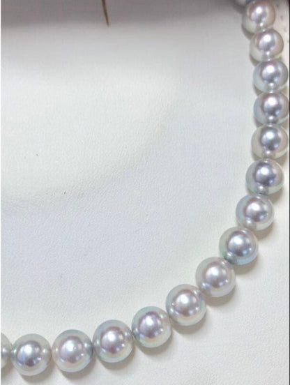 Akoya pearl necklace with light gray semi-round pearls sized 8.0-8.5mm, approximately 39cm long with certification
