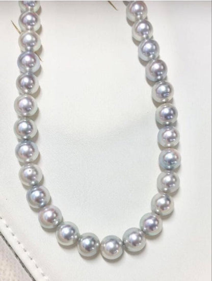Akoya pearl necklace with light gray semi-round pearls sized 8.0-8.5mm, approximately 39cm long with certification