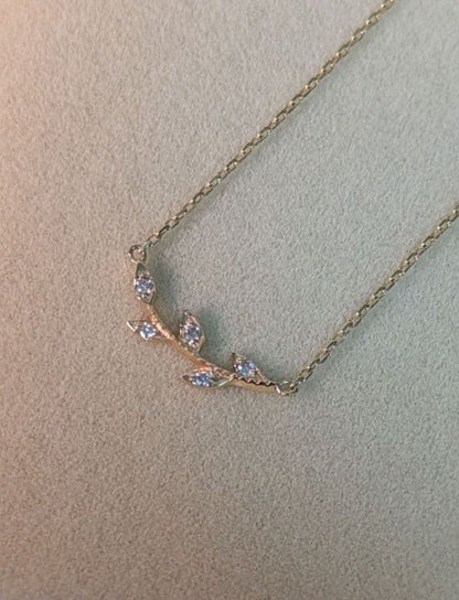 Agete Laurel Leaf Diamond Necklace with 0.03ct diamonds on a 40cm adjustable chain