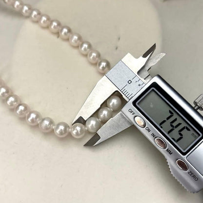 Aoyama white Akoya pearl necklace with round 7.0-7.5mm pearls and silver engraving