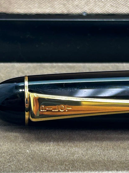 PILOT Black Fountain Pen with 14K gold decoration shown with black resin body and included case