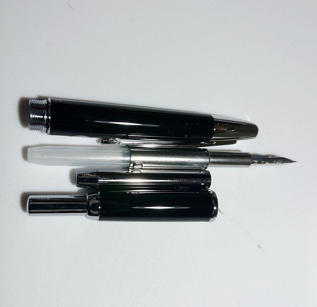 PILOT Capless Black fountain pen with extra fine nib shown with case and instruction manual