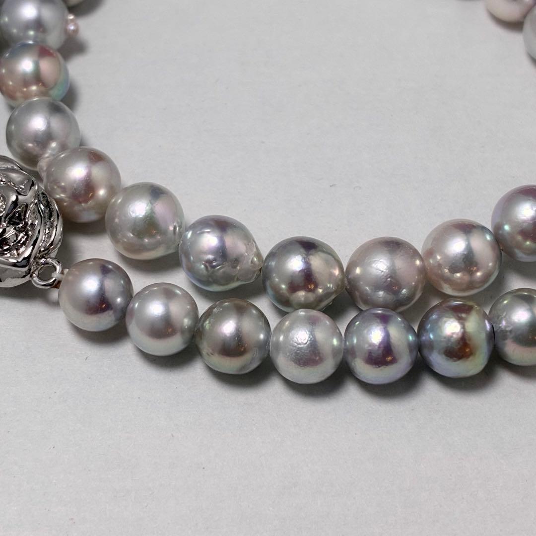 Shining genuine Japan Akoya pearl necklace with blue gray pearls sized 7.3 to 8.0 mm on a 42cm chain