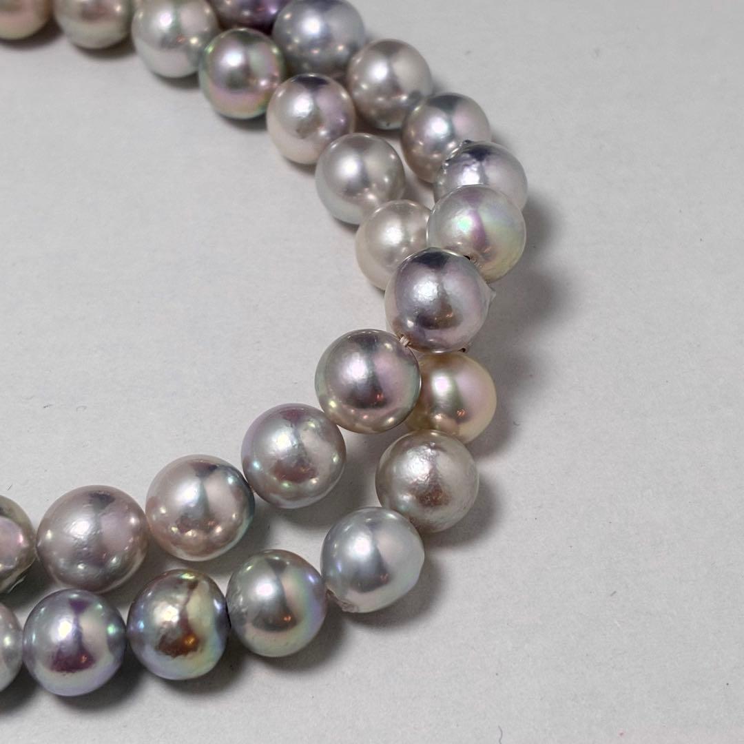 Shining genuine Japan Akoya pearl necklace with blue gray pearls sized 7.3 to 8.0 mm on a 42cm chain