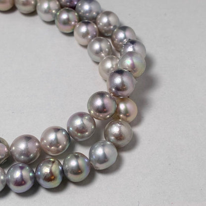 Shining genuine Japan Akoya pearl necklace with blue gray pearls sized 7.3 to 8.0 mm on a 42cm chain