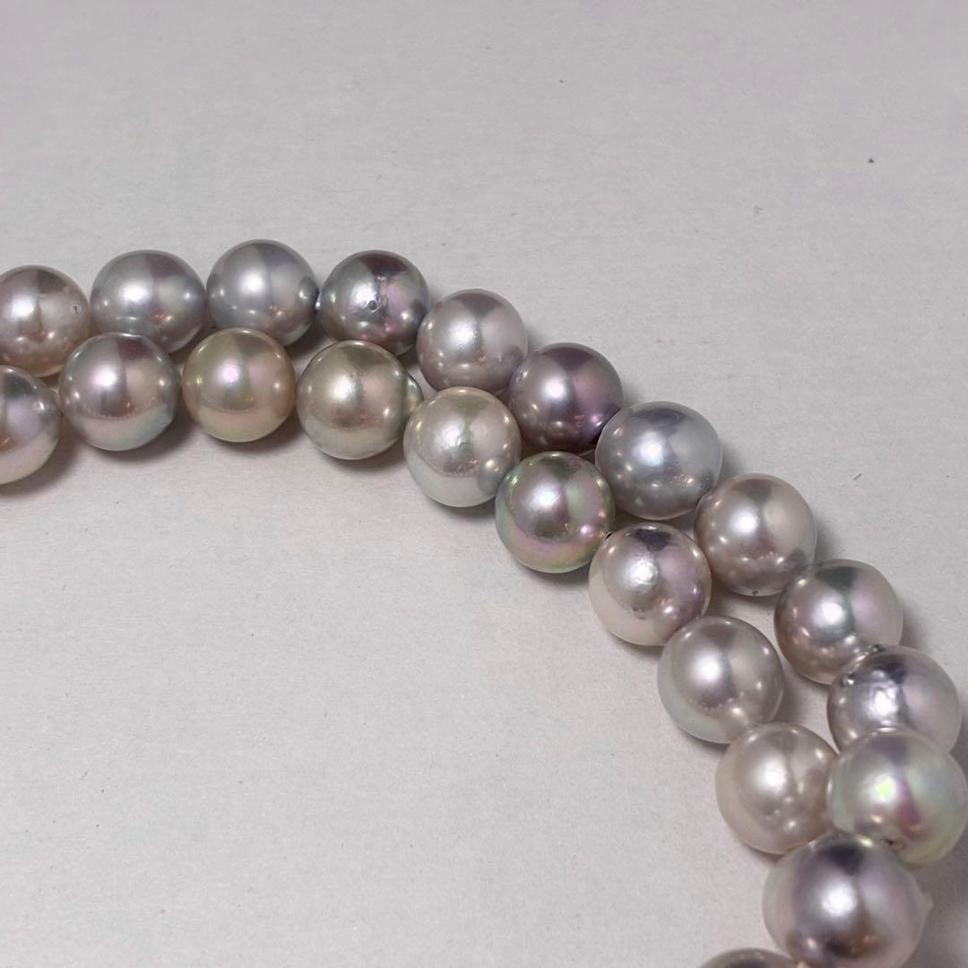 Shining genuine Japan Akoya pearl necklace with blue gray pearls sized 7.3 to 8.0 mm on a 42cm chain