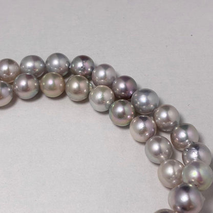 Shining genuine Japan Akoya pearl necklace with blue gray pearls sized 7.3 to 8.0 mm on a 42cm chain