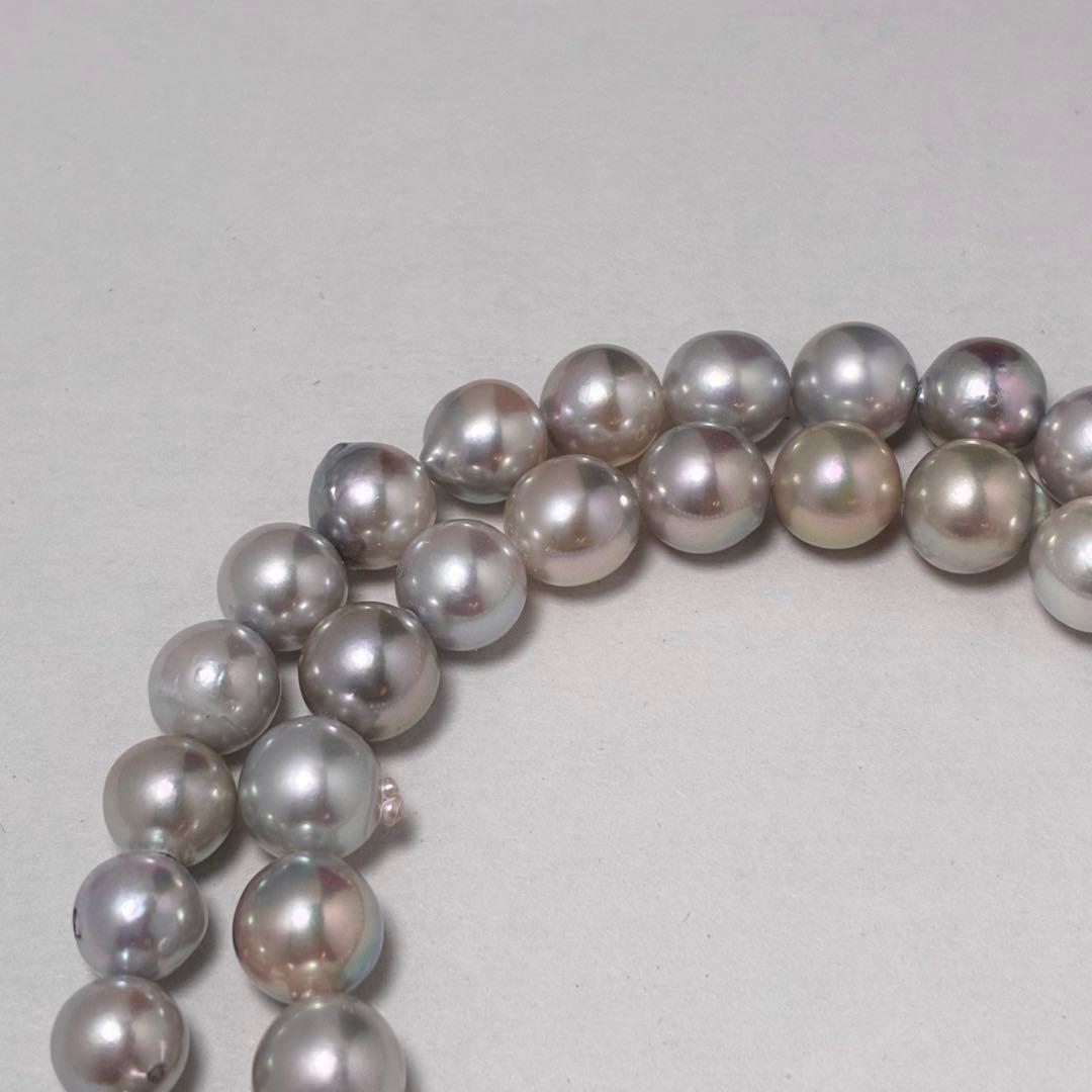 Shining genuine Japan Akoya pearl necklace with blue gray pearls sized 7.3 to 8.0 mm on a 42cm chain