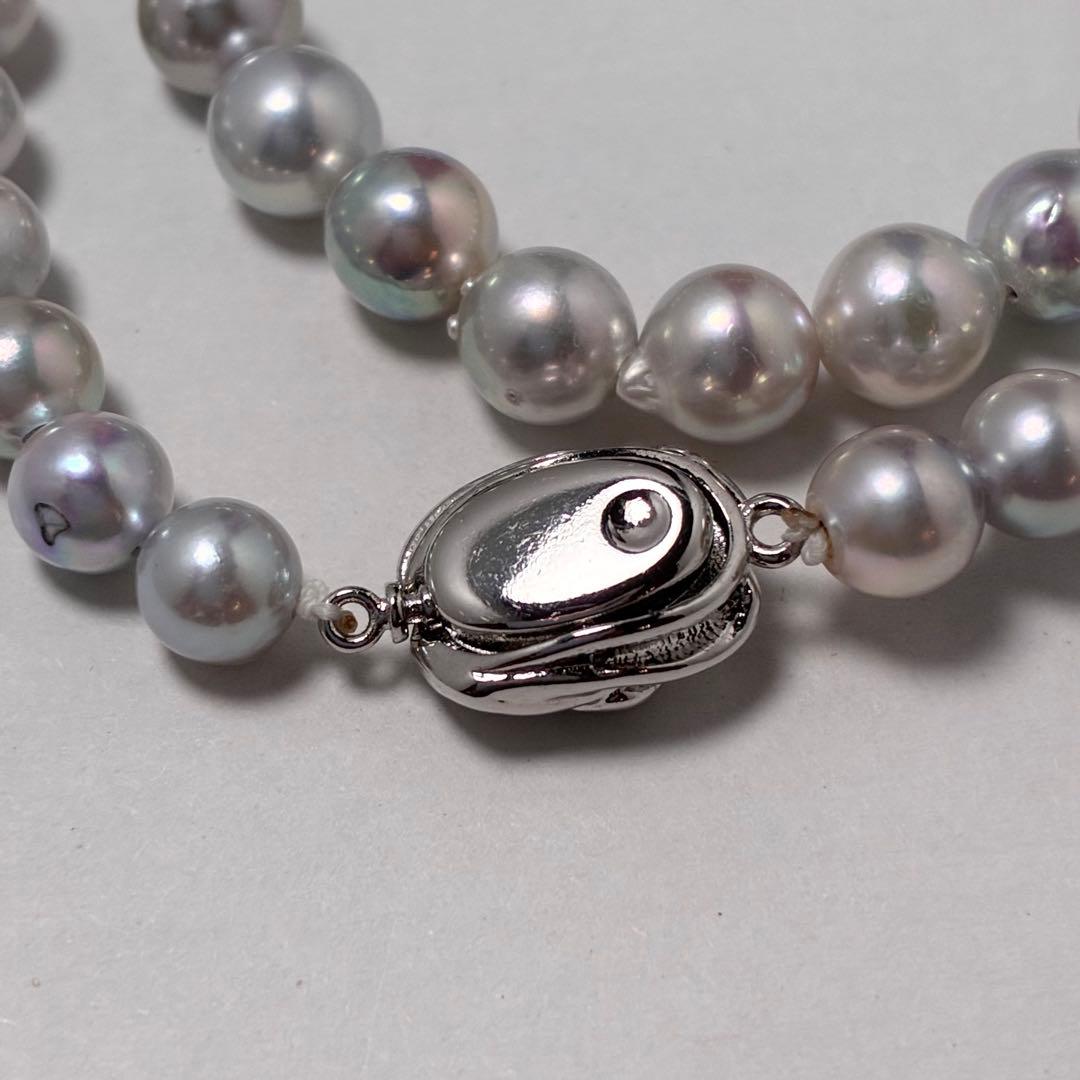 Shining genuine Japan Akoya pearl necklace with blue gray pearls sized 7.3 to 8.0 mm on a 42cm chain