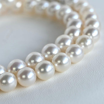 Aurora Pink Tassel Akoya Pearl Necklace with 7.5mm round pearls and silver clasp, 42cm length