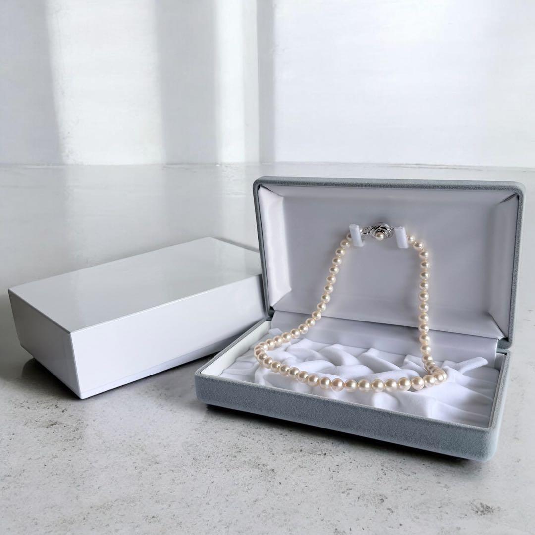 Aurora Pink Tassel Akoya Pearl Necklace with 7.5mm round pearls and silver clasp, 42cm length