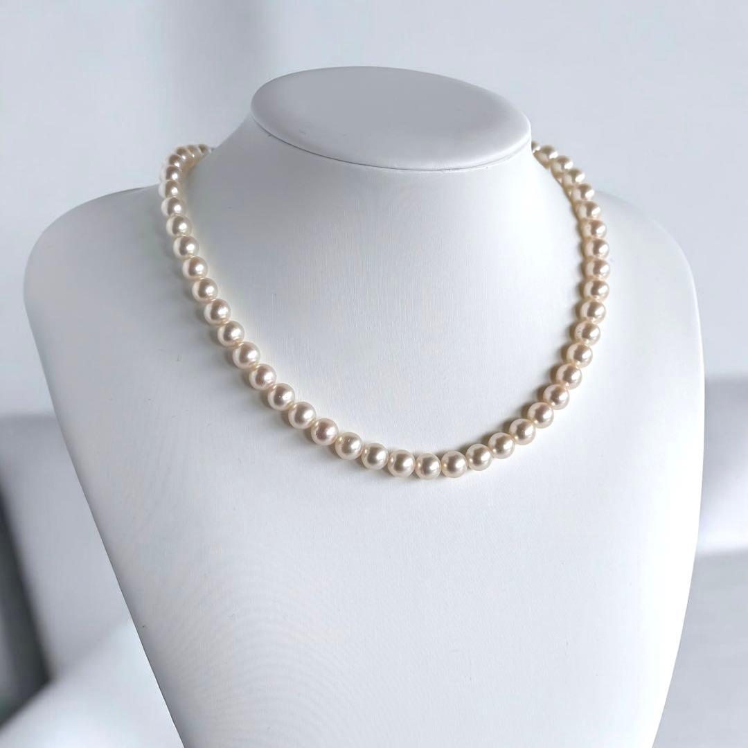 Aurora Pink Tassel Akoya Pearl Necklace with 7.5mm round pearls and silver clasp, 42cm length