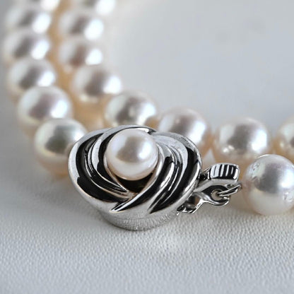 Aurora Pink Tassel Akoya Pearl Necklace with 7.5mm round pearls and silver clasp, 42cm length