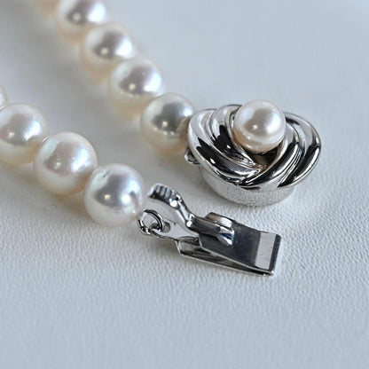 Aurora Pink Tassel Akoya Pearl Necklace with 7.5mm round pearls and silver clasp, 42cm length