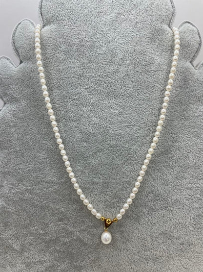 K18 Akoya Pearl Necklace with 7mm baby pearls and pearl mirror ball pendant, 40cm length