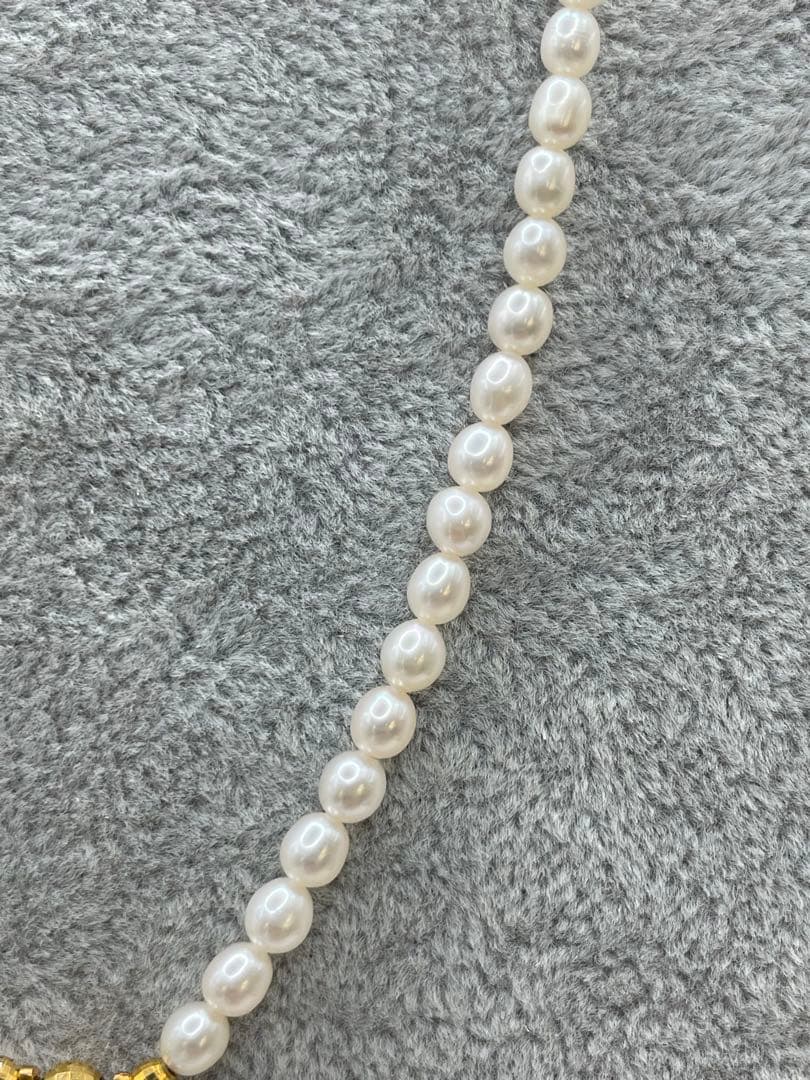 K18 Akoya Pearl Necklace with 7mm baby pearls and pearl mirror ball pendant, 40cm length