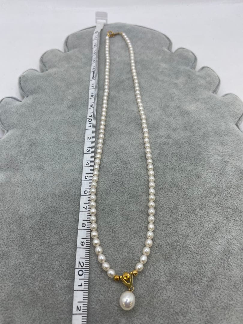 K18 Akoya Pearl Necklace with 7mm baby pearls and pearl mirror ball pendant, 40cm length