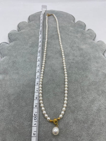 K18 Akoya Pearl Necklace with 7mm baby pearls and pearl mirror ball pendant, 40cm length