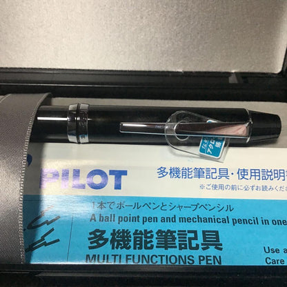 Multifunctional pilot pen and mechanical pencil dual writing instrument in black and silver finish
