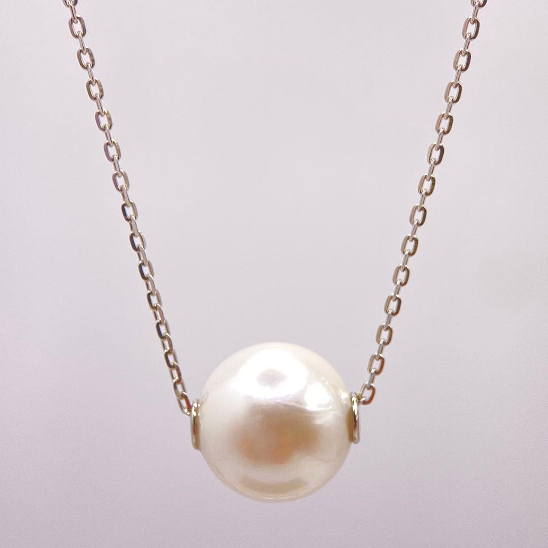 Law Akoya genuine 7.74mm round pearl necklace with pt850 small bean chain, 45 cm slide length